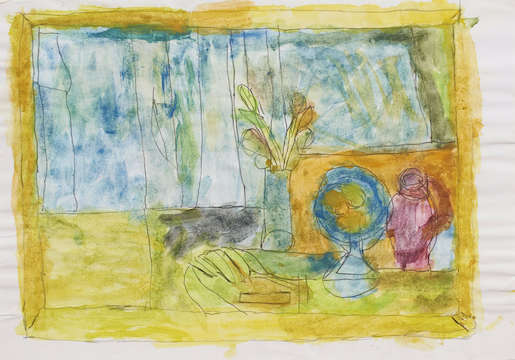 Josef Hofer, IV 1999 – 3, Bleistift und Wasserfarben auf Papier, 29.3 x 41.7 cm